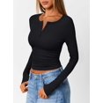 thumbnail image 5 of Women'S Long Sleeve Shirts Henley Casual Fall Outfits Fitted Tops Ribbed Fashion Basic Tees Black S, 5 of 8