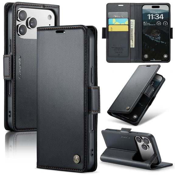 CaseMe Flip Wallet Leather Case for iPhone 18 Pro Phone Cover with Card Slot Kickstand Holder