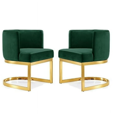 Home Square 2 Piece Velvet Dining Chair Set with Gold Metal Base in Green