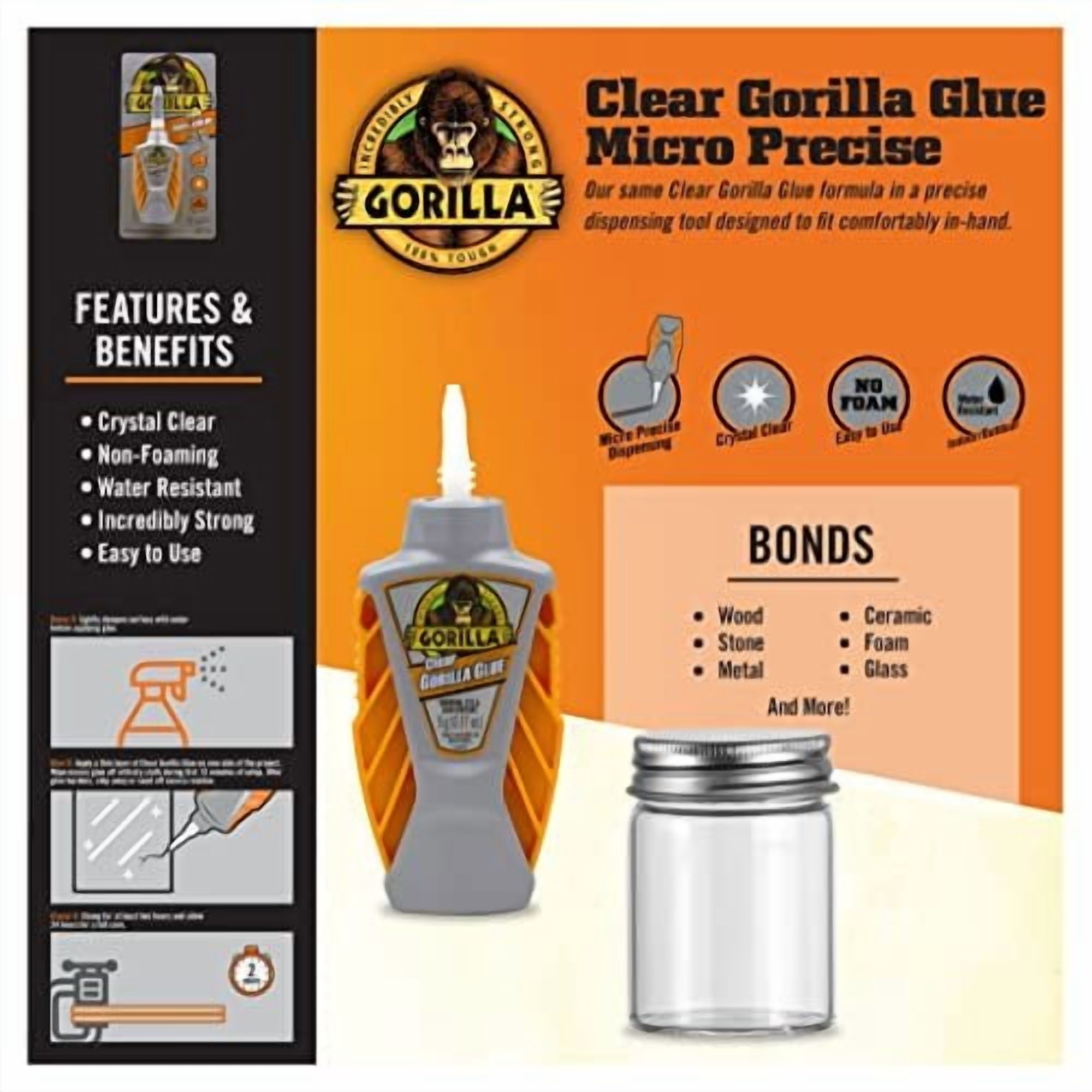 Gorilla Glue Clear Micro Precise, 5 Gram, Clear Pack of 4 — Residential Use, Standard Application