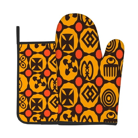 

2pcs Oven Mitts Pot Holders African Symbols Kitchen Heat Resistant Hot Pads for Cooking BBQ Baking