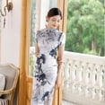 thumbnail image 3 of Falda cheongsam adelgazante de estilo chino joven de manga corta de satén largo de verano y otoño, ropa de mujer de talla grande, 3 of 6