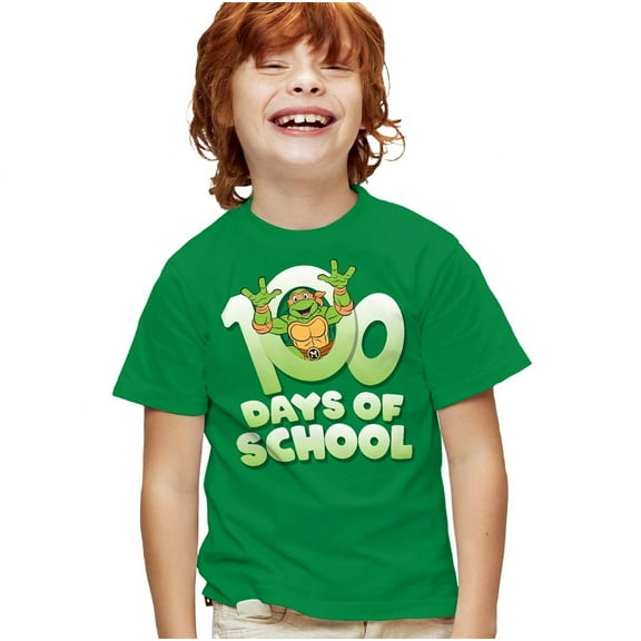Teenage Mutant Ninja Turtles 100 Days of School Kids T Shirt for Youth Boys and Girls, Kelly Green, X-Large