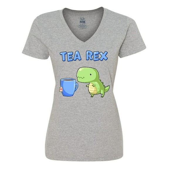 Inktastic Tea Rex Cute Green Dinosaur Pun Women's V-Neck T-Shirt