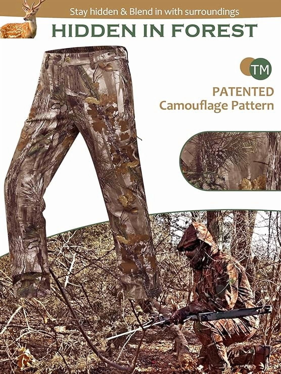 NEW VIEW Silent Camo Hunting Pants for Men Cold Weather, Fleece Lined Insulated Pants, Water-Resistant, Elastic Waist (Tree Camo, XXXL)