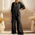 thumbnail image 2 of NMMUED Women’s Cotton Linen 2 Piece Set Summer Casual Lounge Outfit Asymmetrical Draped Top Full Length Wide Leg Pants with Pockets Loose Fit Matching Loungewear Linen Sets for Women 2 Piece, 2 of 5