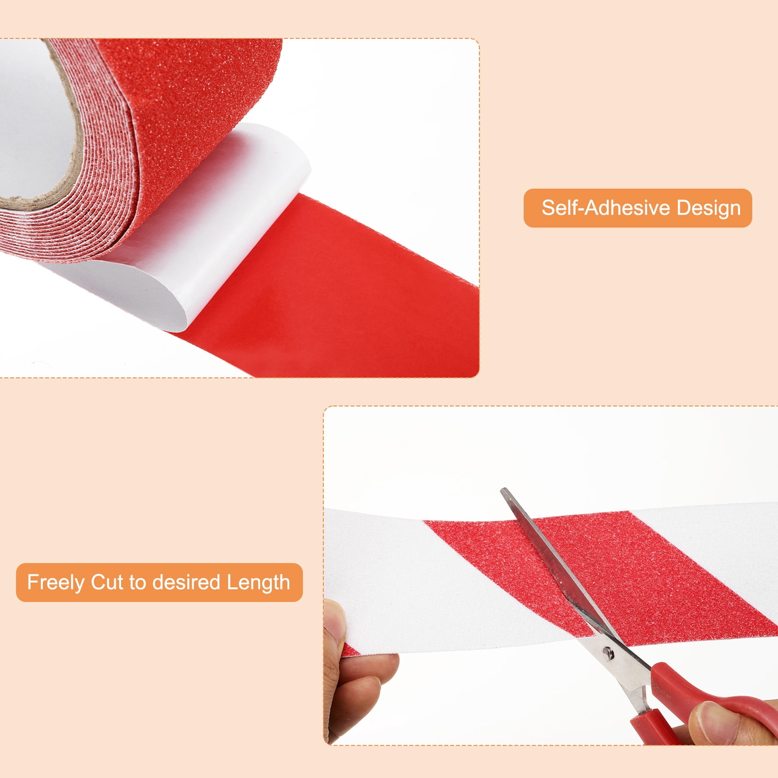 Non Skid Tape 4 in x 16.5 ft Frosted Non Slip Grid Tape Self-Adhesive Backing for Stairs Treads, Red/White