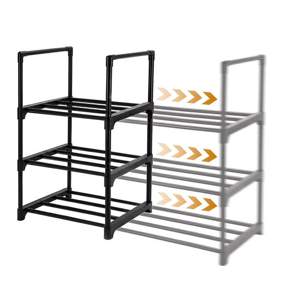 FOUKUS Expandable Shoe Rack: Adjustable Shoe Rack Metal Shoe Organizer for Closet & Entryway, 3 Tier Shoe Shelf Storage, Small Shoe Rack for Dorm, Garage, Narrow Space, Holds 6-12 Pairs