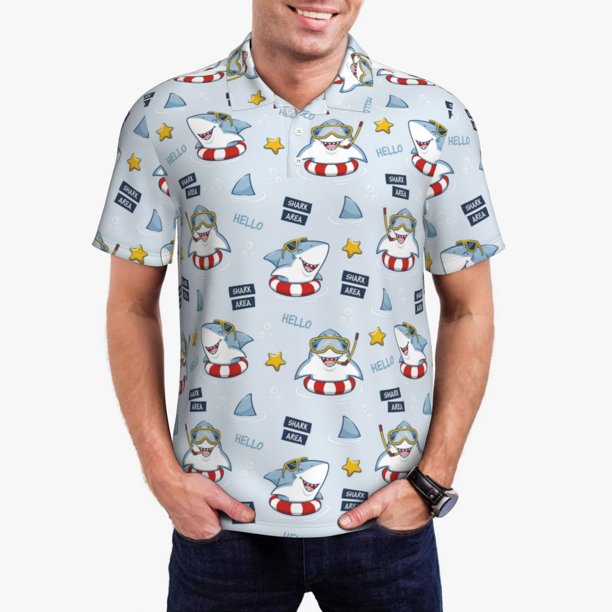 Fotbe Swimming Shark Camiseta Polo de Golf para Hombre con Estampado – Camisa Deportiva Transpirable con Cuello Abotonado-Medium