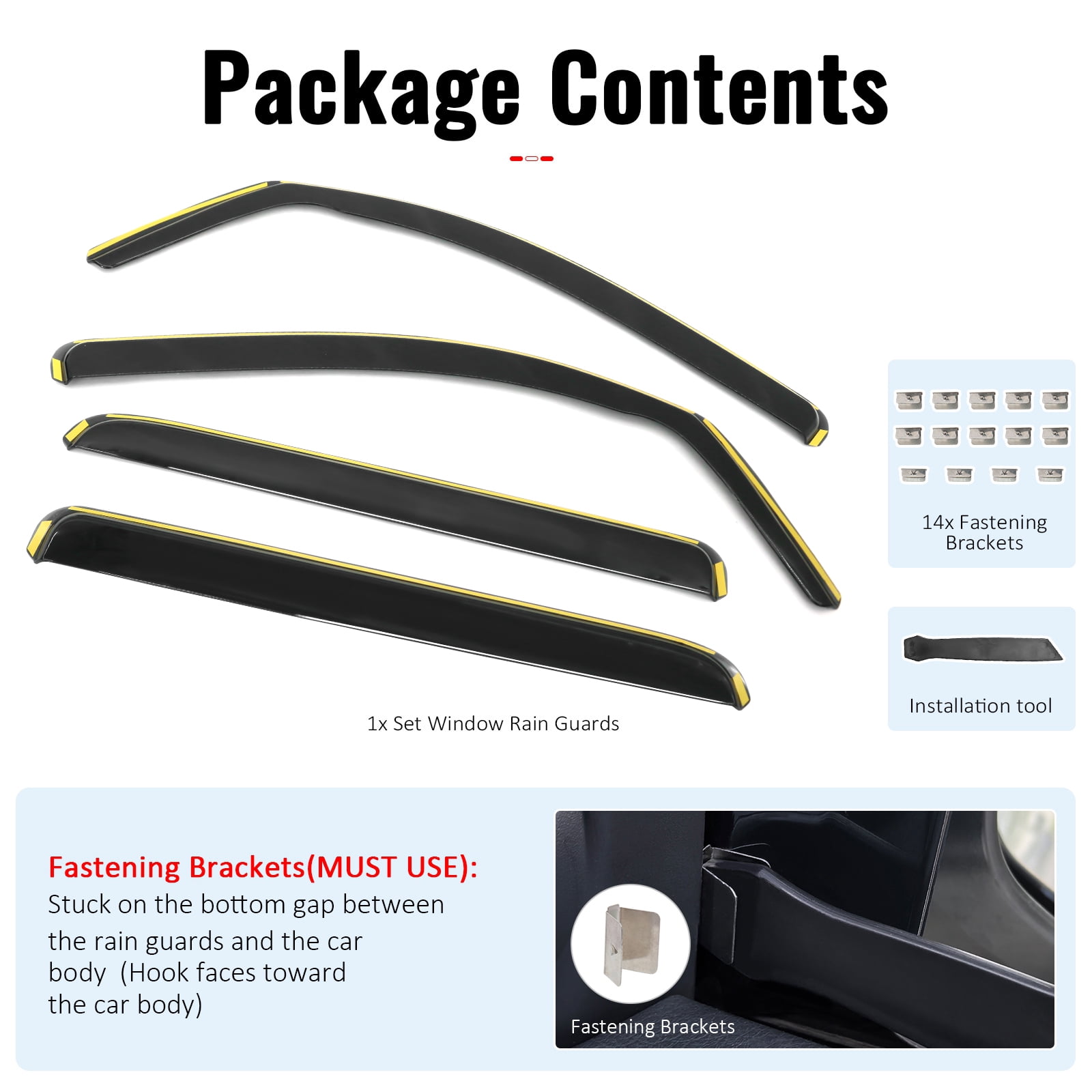 Ikon Motorsports In-Channel Window Visors Sun Shades Vent Rain Guards for 2007-2021 Toyota Tundra CrewMax (Crew Cab) Black PC Polycarbonate 4PCS