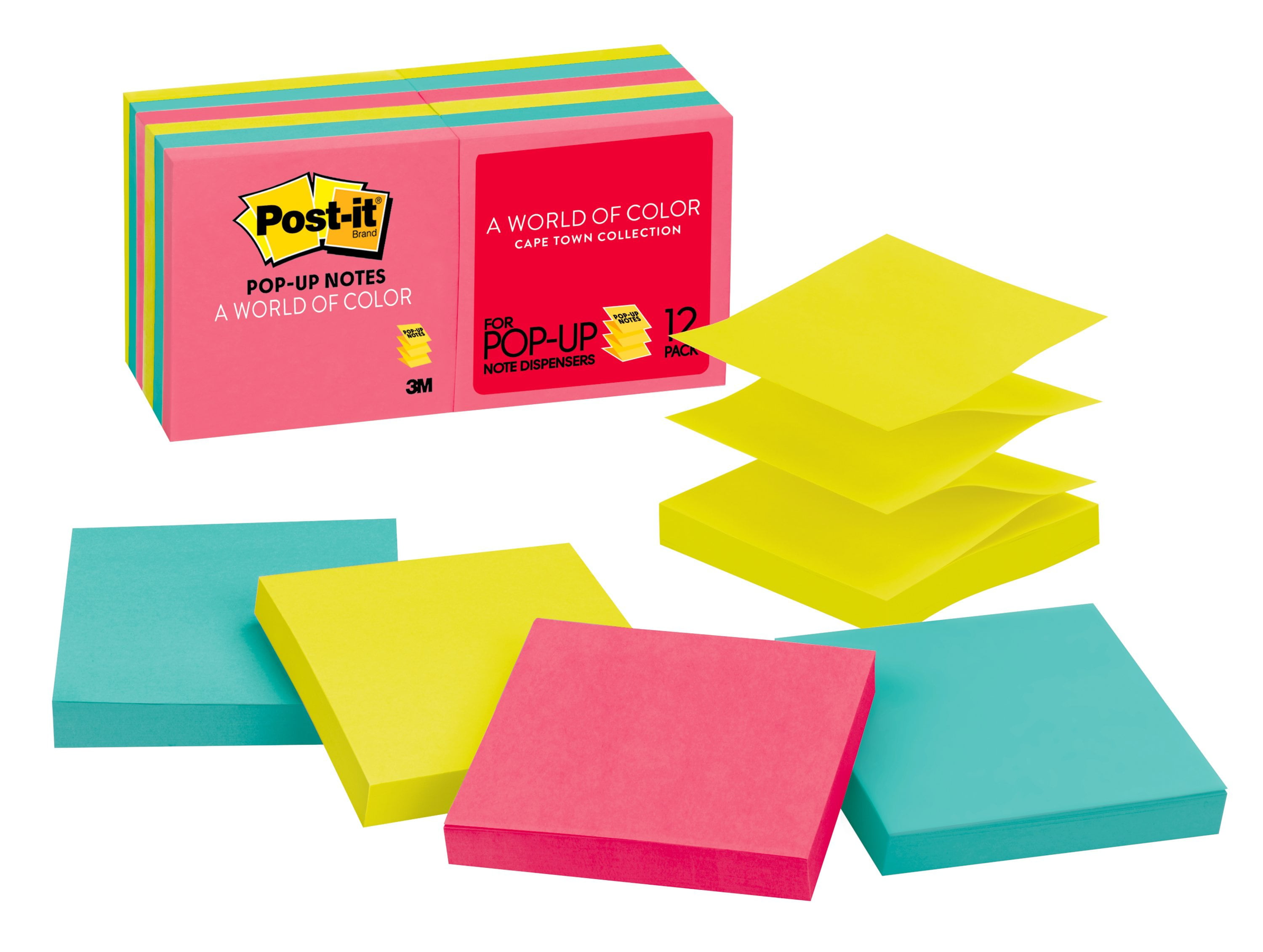 Coordinates with Pebble Dispenser Assorted Bright Colors Post-it Pop-up Notes 3 x 3-Inches 6-Pads/Pack