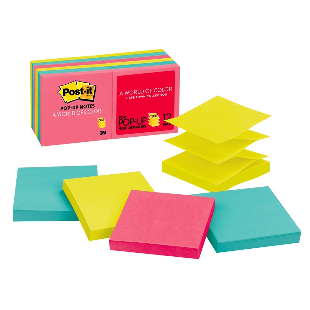 Postit Popup Notes, 3 in x 3 in, Cape Town Collection, 12 Pads