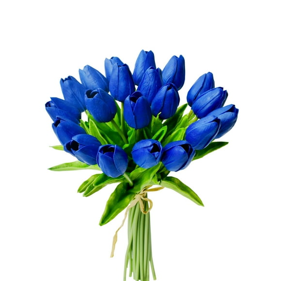 Tulipanes artificiales Mandy's Blue Royal PU con flores sintéticas, 20 unidades