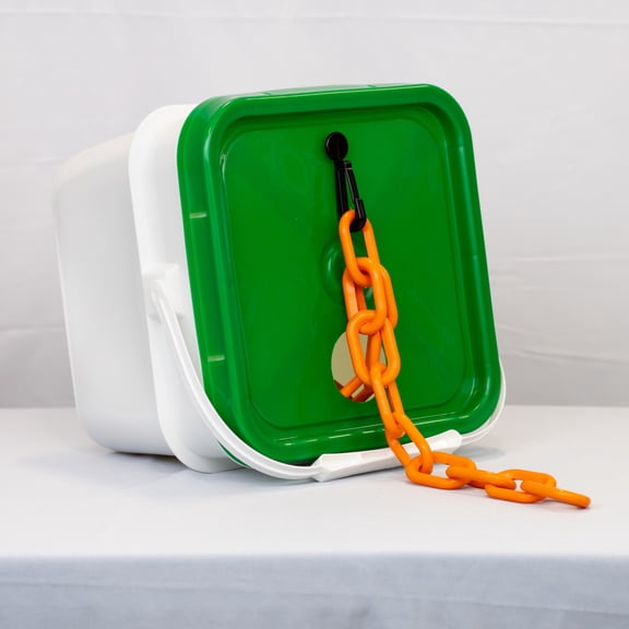2" x 65' Safety Orange Heavy Duty Plastic Safety Chain - Pail