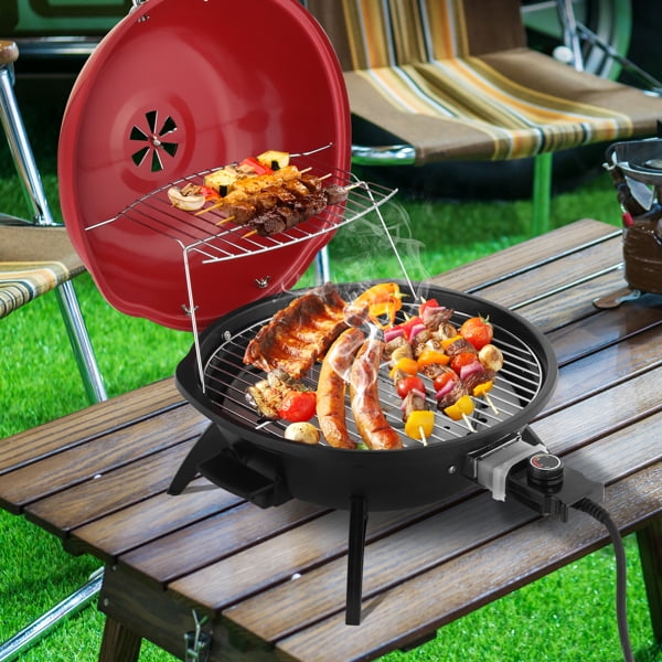 Alvantor 1600W Portable Electric BBQ Grill, Countertop Indoor Outdoor Grill with Warming Rack, Red