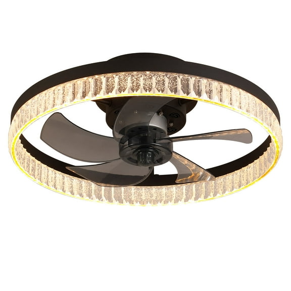 Brown Ceiling Fan with Light 19.7 Inch Low Profile Flush Mount Fixture for Bedroom Living Room 6 Speeds