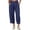 Navy, variant on High-Waisted Cotton-Linen Balloon Pants for Women with Elastic Cuffs - Loose Fit Cropped Trousers for Women's Summer Casual & Vacation Wear Army Green L