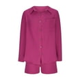 thumbnail image 6 of REORIAFEE Outfits for Women Summer Sets 90s Outfit Summer Women's Casual Loose Long Sleeve Lapel Top + shorts Hot Pink L, 6 of 6