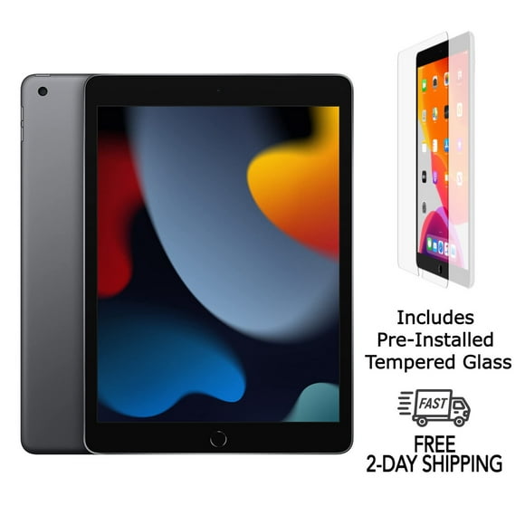 Refurbished Apple iPad 9th Gen A2603 (WiFi + Cellular Unlocked) 64GB Space Gray (Grade A) w/ Pre-Installed Tempered Glass