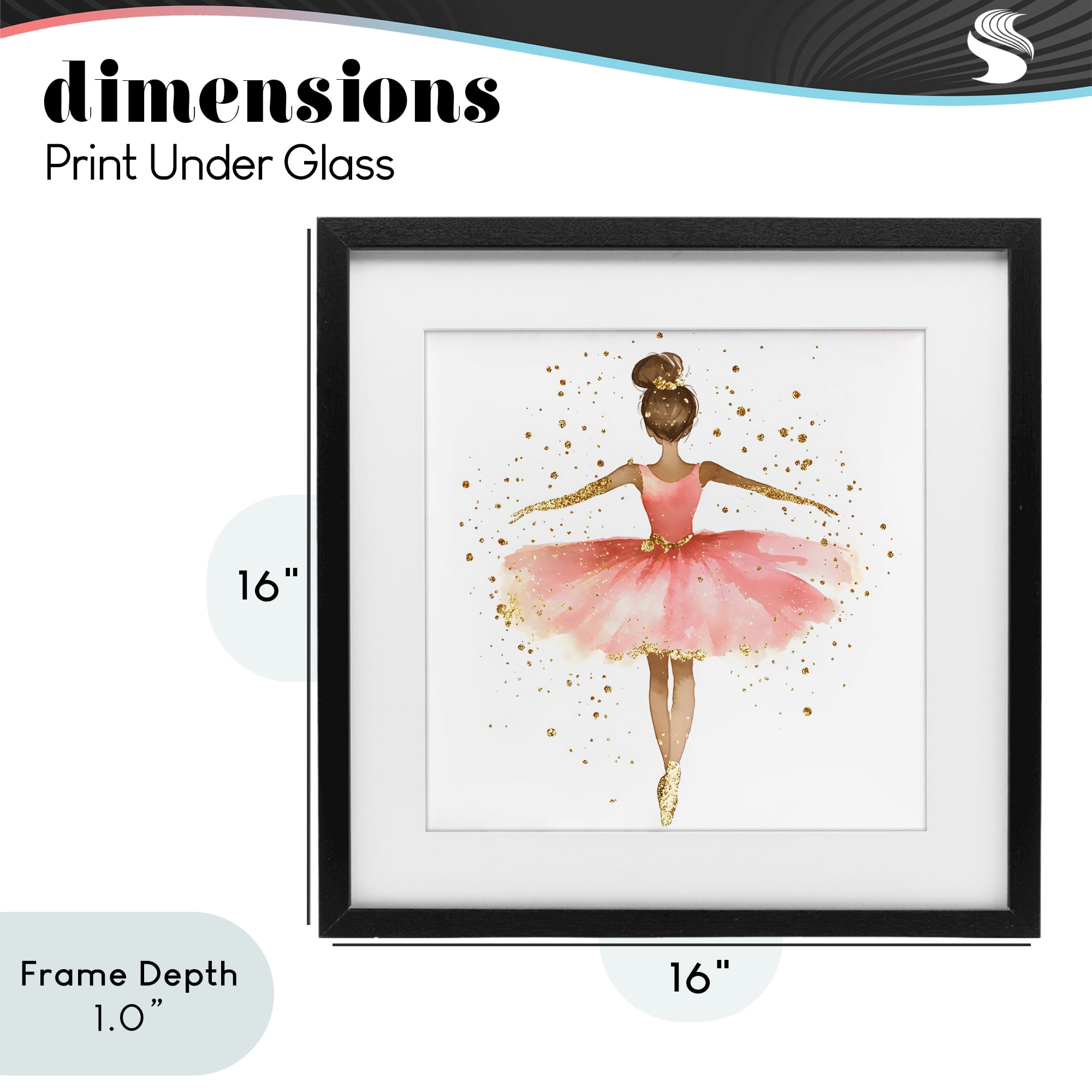 Stupell Industries Ballerina with Gold Glitter Black Framed Print Under Glass, design by Creative Studio