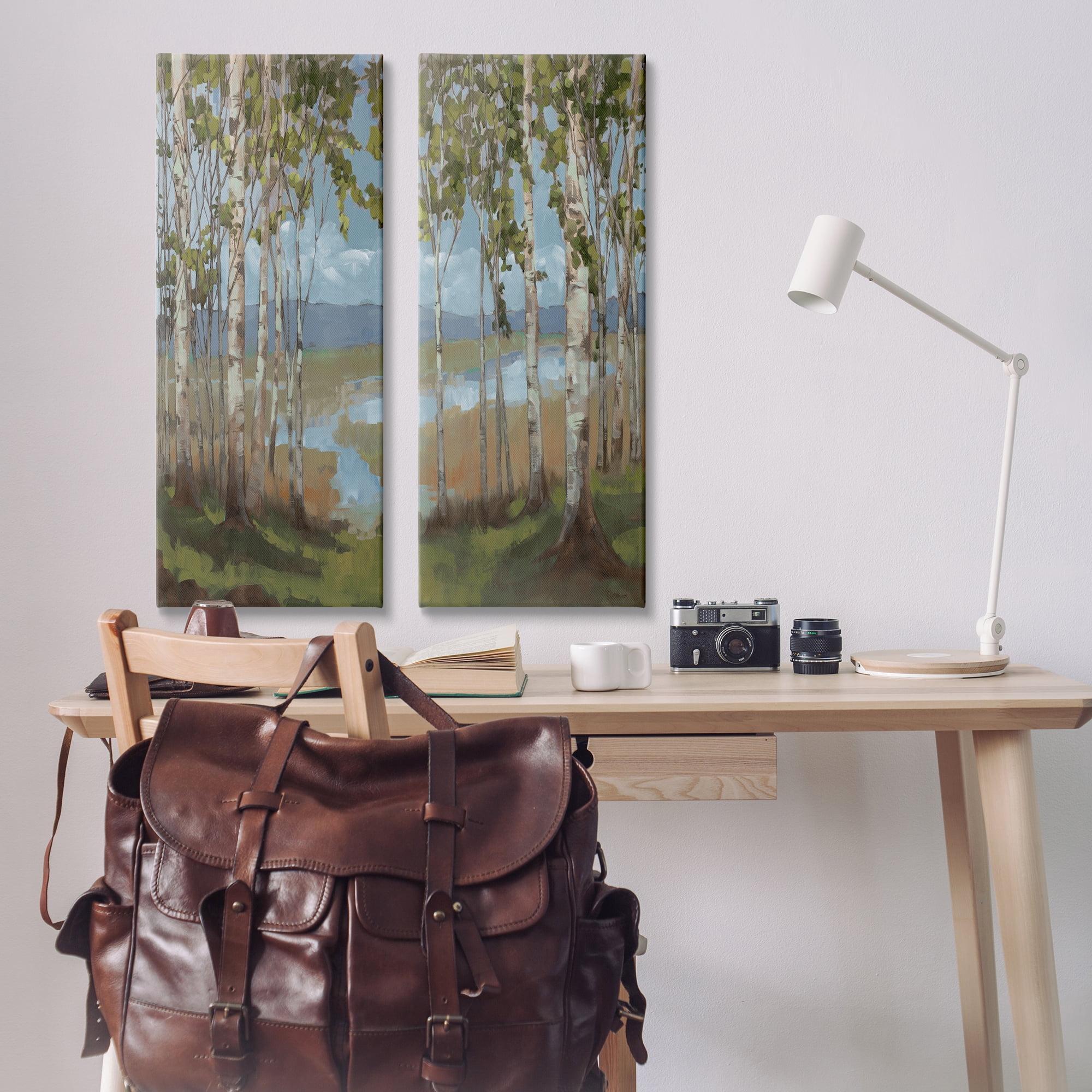 Stupell Industries White Birch Copse of Trees Landscape & Nature Painting Wrapped Canvas Art Print Wall Art, 13 x 30, Set of 2