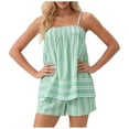 thumbnail image 3 of WAYUTE Shorts Sets Women 2 Piece Outfits Striped Spaghetti Straps Backless Crop Top with Pleated High Waist Elastic Shorts Summer Outfit, 3 of 4