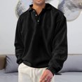 thumbnail image 3 of Men's Winter Solid Color Lapel Loose Long Sleeve T-Shirt, Henley Button Up Sport Top for Casual Wear, Gym and Lounge Style,Black,4XL, 3 of 6