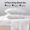 thumbnail image 3 of Flymme King Size 4 Piece Girls Sheet Set,Comfy Breathable Bed Sheets Set,Luxury Pink Bow Bedding for Women Bedroom Decor, 3 of 8