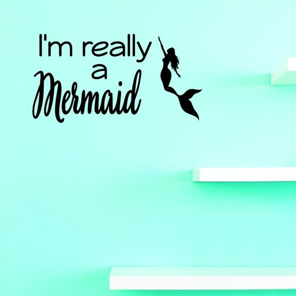 Custom Decals Im Really A Mermaid Wall Art Size: 14 X 28 Inches Color: Black