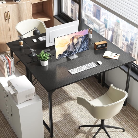 48 Inch Office & Gaming Desk with Storage Drawer, Modern Black Metal Frame Computer Desk for Home Office and Study Room, Large Legroom, Easy Assembly