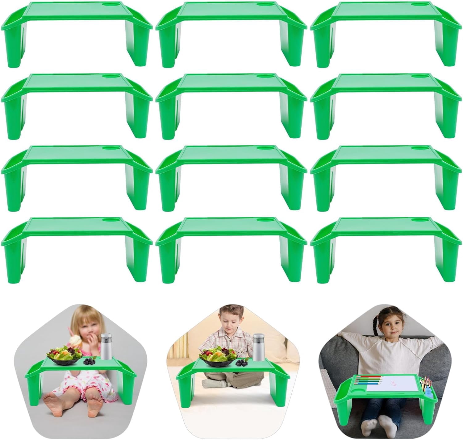 4/6/12pcs Kids Lap Desk Tray Plastic Breakfast Laptop Trays with Storage Portable Activity Table with Side Pockets/Slot Portable Lap Bed Table for Writing Eating Game Snacks