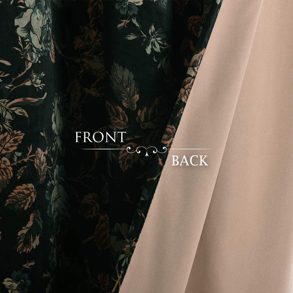 NICETOWN Velvet Curtains 84 inches Long, Printed Floral Vintage Thermal Insulated Room Darkening Rod Pocket Drapes for Bedroom Living Room, Black, 52"x84", 2 Panels