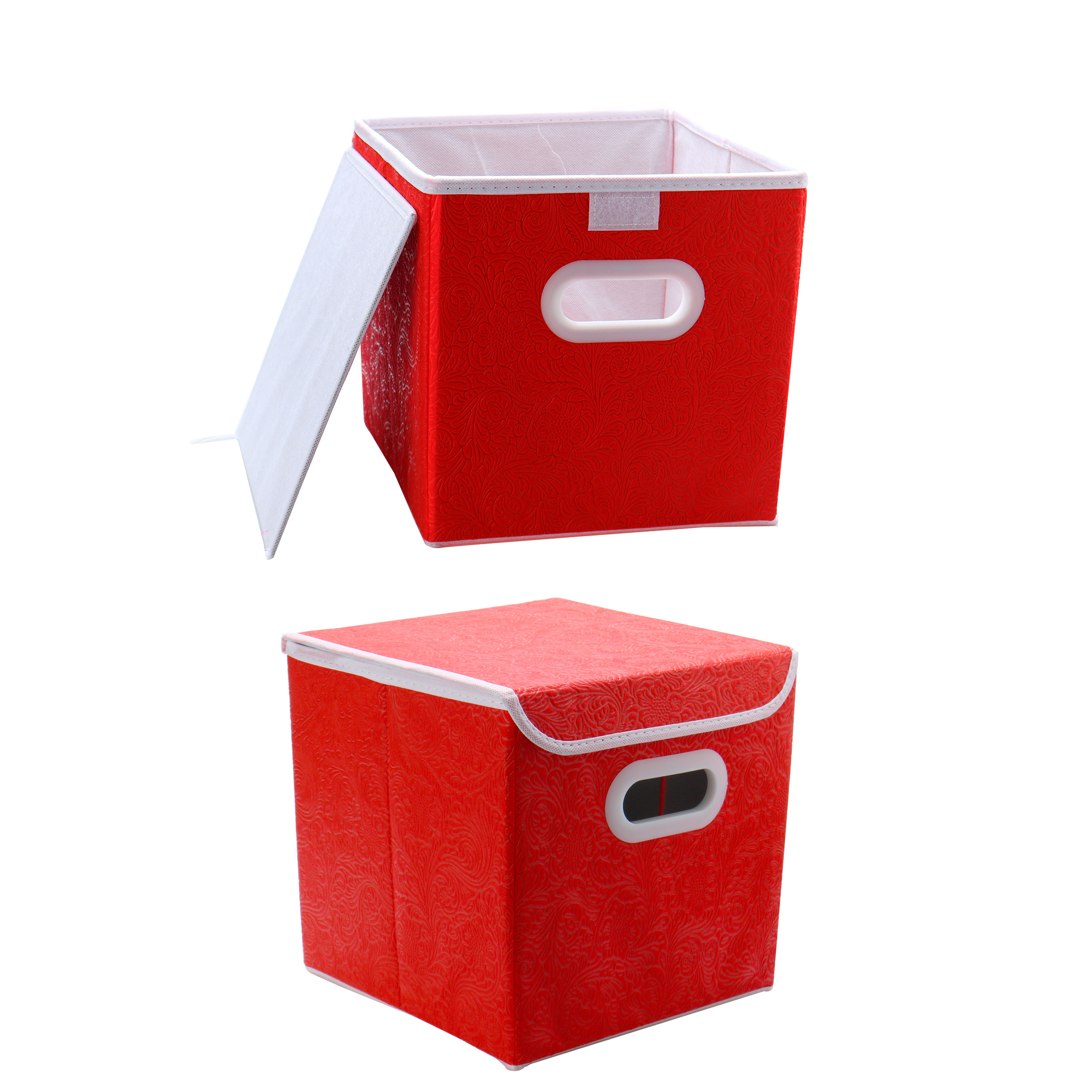 Cloth Storage Bins Cubes Boxes Containers with Plastic Handles Red Set