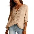 thumbnail image 5 of MSJUHEG Linen Blouses for Women Boho Tops Summer Oversized Casual Sweater Gauze Tops for Women Bright Colored Tops for Women Cotton Blouses for Women Peasant Blouse Basic Top Blouses Beige L, 5 of 9