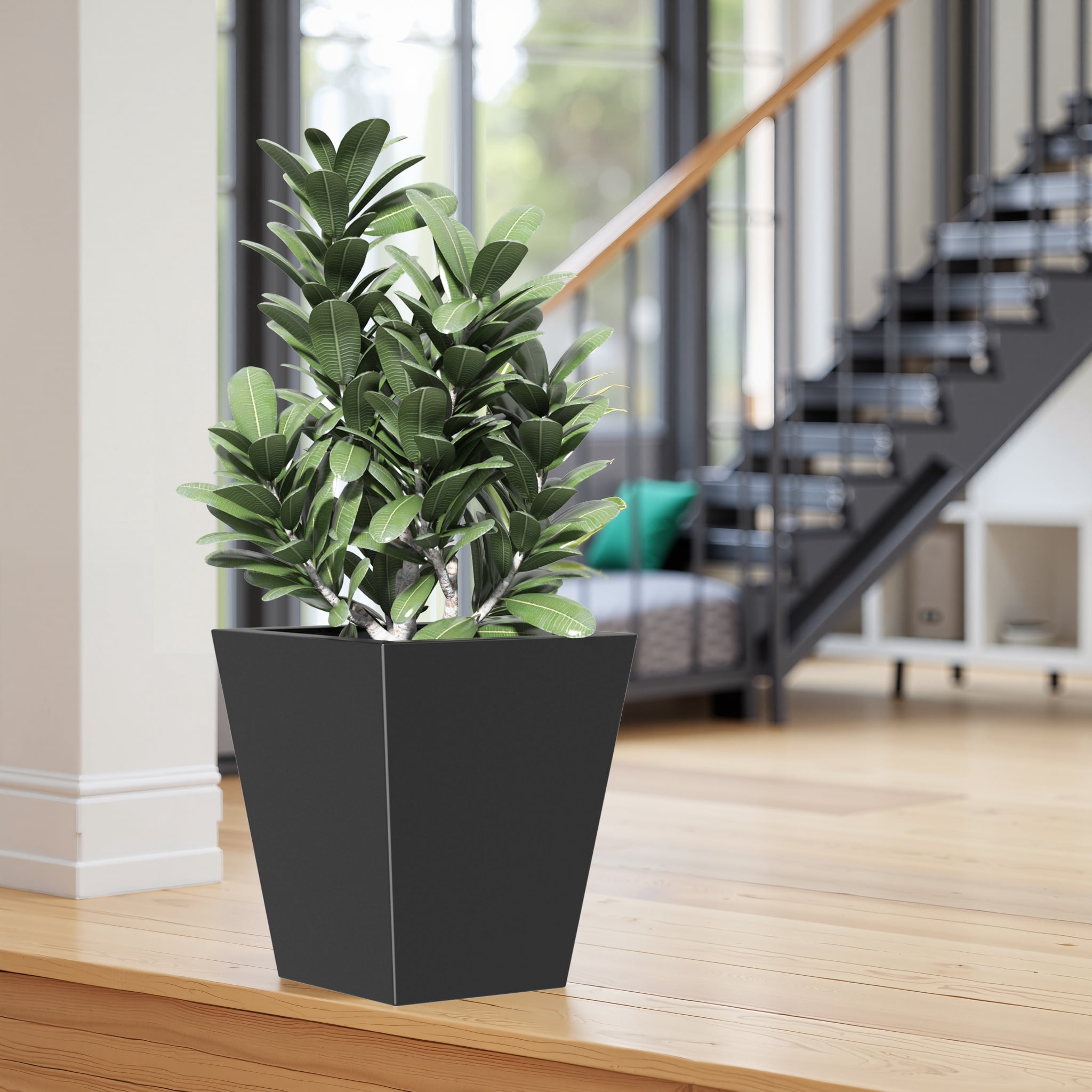 MAYEERTY 22*19*19" Black Modern Metal Cone Planter with Drainage Hole for Outdoor Gardening, Patio & Balcony