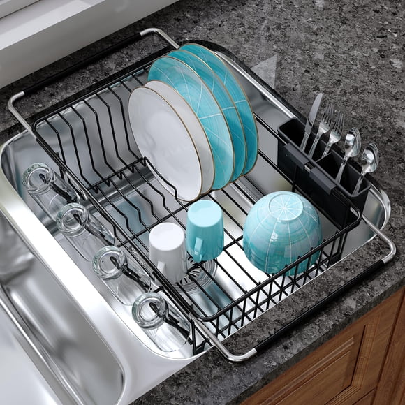 Escurridor de platos JASIWAY de acero inoxidable expandible negro