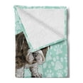 thumbnail image 2 of Dog Lover Soft Flannel Fleece Throw Blanket, Hand Drawn Detailed Pet Animal with Paw Prints Background and Bone, Cozy Plush for Indoor and Outdoor Use, 60" x 80", Pale Blue Brown, by Ambesonne, 2 of 5