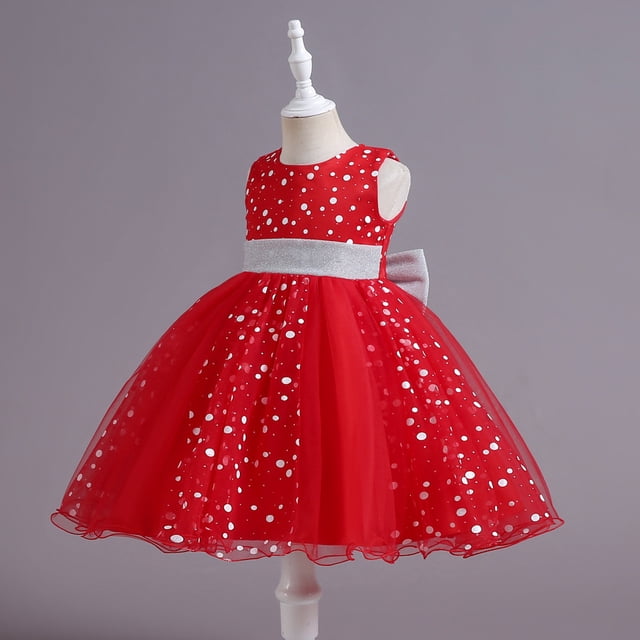 Vestido de princesa para niñas, vestido de novia de lunares, vestido pontón con lazo, vestido de fiesta de cumpleaños para niñas de flores
