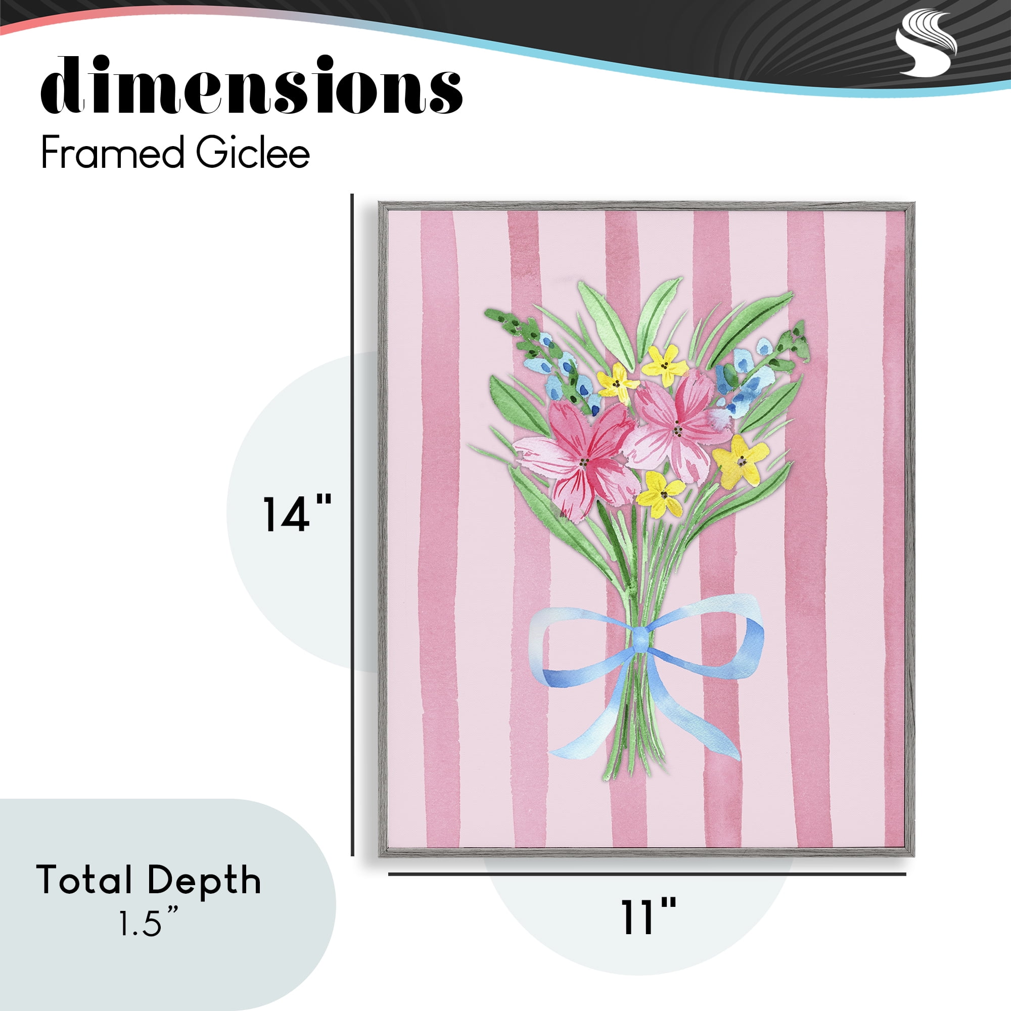 Spring Bouquet Pink & Blue Gray Framed Giclee Art, design by Nina Jacobs