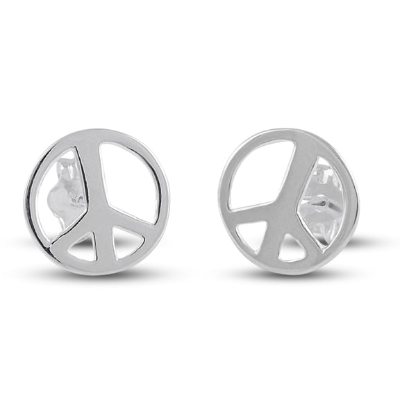 SilverCloseOut Sterling Silver Large Round Peace Sign Stud Earrings 10mm