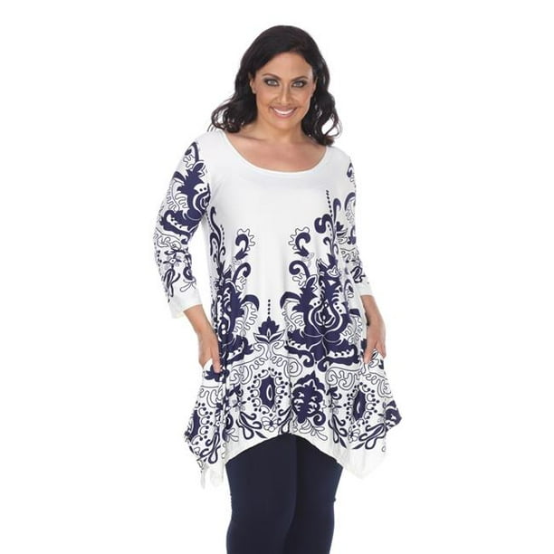 PS1301 04 3XL Yanette Womens Plus Size Tunic Top White Navy