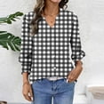 thumbnail image 5 of Htigea Women's Button Down T-Shirts Plaid 3/4 Sleeve Tee with Smocked Cuffs Dressy Notch V-Neck Blouse for Work & Daily Black XXL, 5 of 7