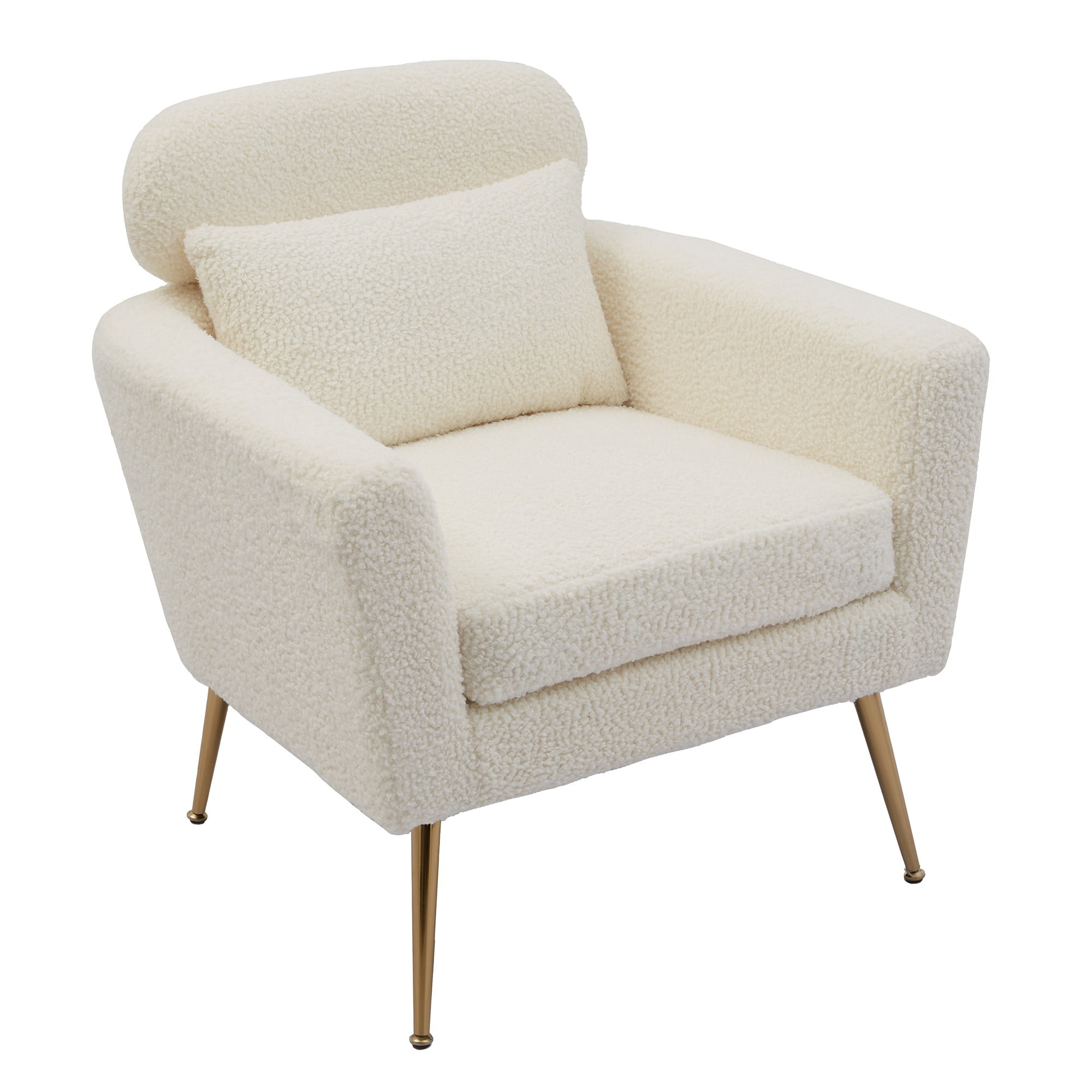 Hommoo Mid Century Modern Accent Chair Comfortable Boucle Fabric Sofa Chair  with Small Pillows Cream Side Chair with Wood Legs Leisure Chair for
