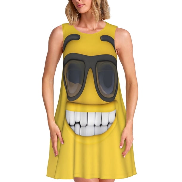 Fotbe Smiling With Sunglasses Vestido de Verano sin Mangas para Mujer – Vestido Midi Línea A, Estilo Camiseta Floral, Vestido Playero Casual y Fluido