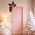 thumbnail image 4 of Diceymbol 9.84 Inch Christmas Reindeer Door Frame Corner Decoration, Rudolph Style Doorway Decor with Red Bow Bells Evergreen Pinecones and Berries for Home, 4 of 5