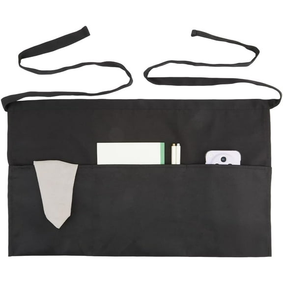 Waitress Apron With 3 Pockets Black Server Aprons Waiter Short Half Waist Servers Apron Short Aprons for Servers alter Resistant with Long Waist Strap Reinforced for Women and Man 13.6 Inch
