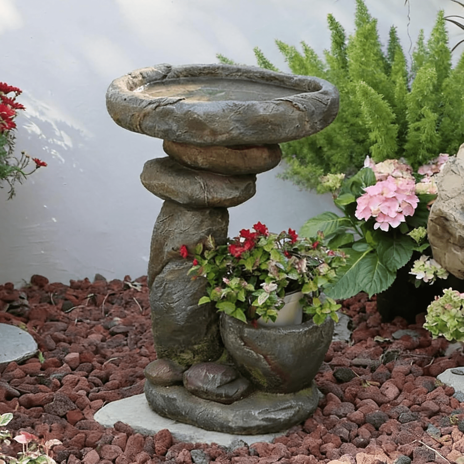 Outdoor Bird Bath Fountain Garden Fountain for Patio Yard Vertical Space Saving Design Weather Resistant Resin Fiberglass Composite