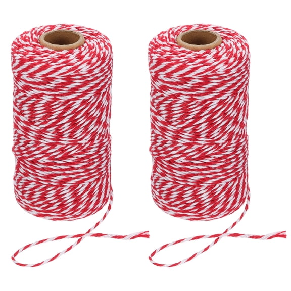 Uxcell 2mm x 109 Yard Cotton Butcher Bakers Twine for Gift Wrapping Arts Crafts Gardening, Dark Red White 2 Roll