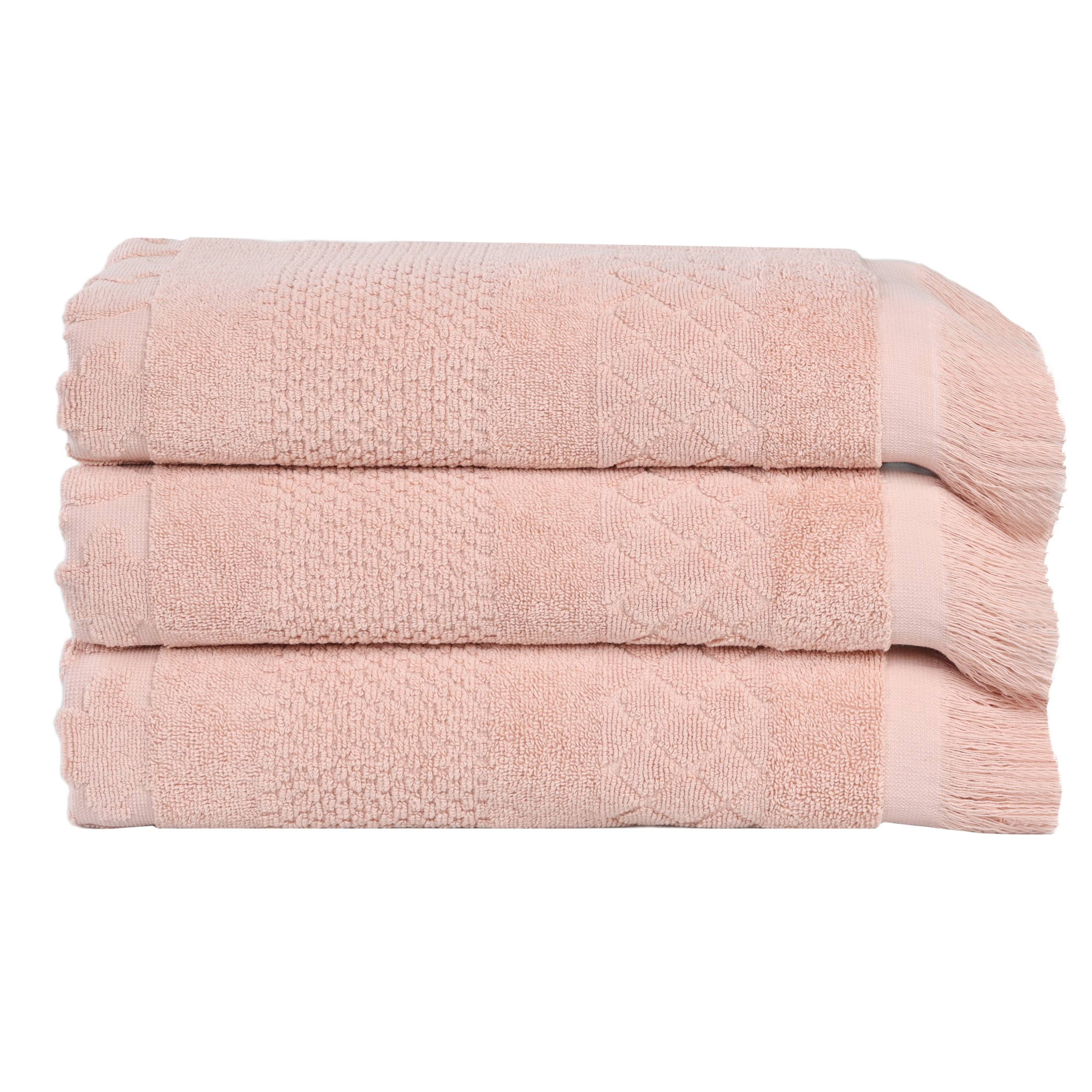 Superior Rolla Geometric Cotton 3 Piece Bath Towel Set, Quick-Dry Ultra Soft Towels, Pink