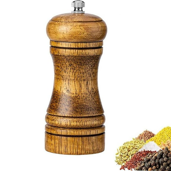 Pepper Grinder Salt Grinder Wooden Pepper Mill Grinder w/Adjustable Coarse, 5 inch Tall Wood Refillable Manual Pepper Grinder Mill Peppermill for Black Peppercorn, Easy Clean